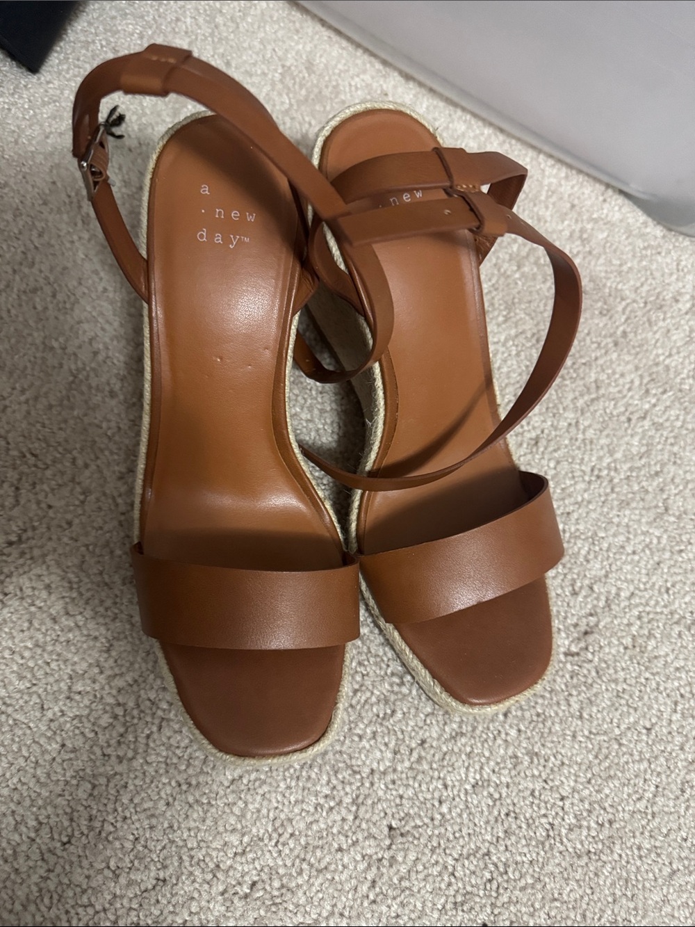 a new day Brown Tan Espadrille Wedge Sandals